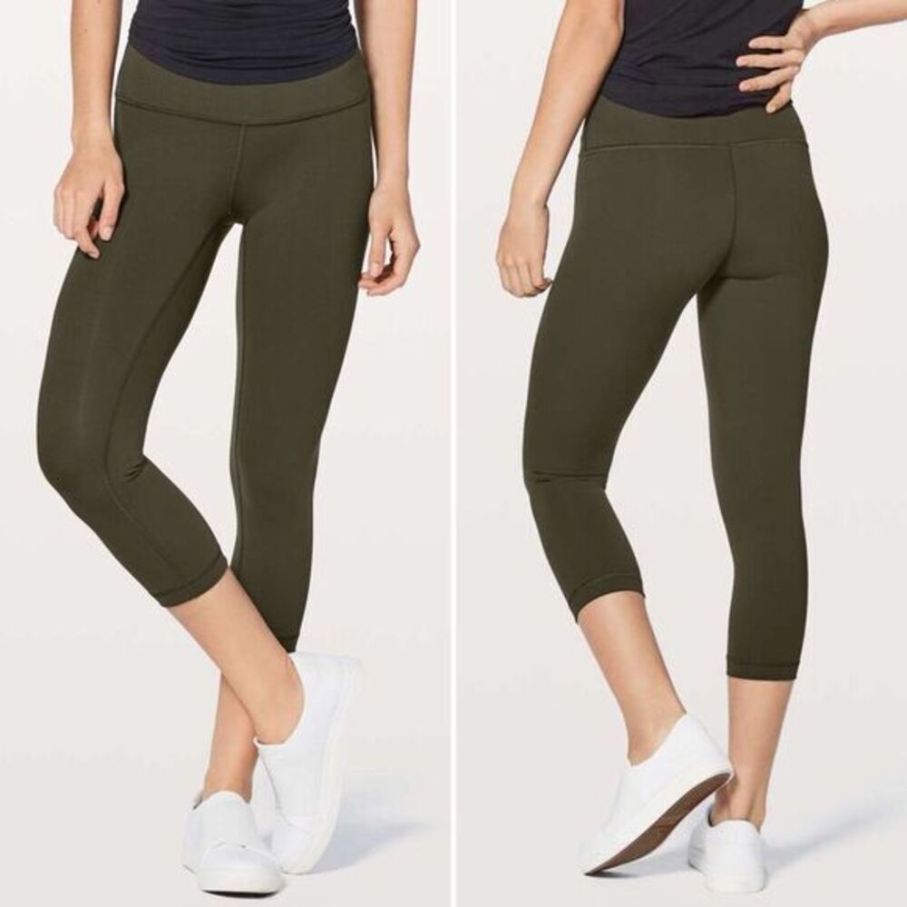 Lululemon Wunder Under Crop Hi-Rise Luxtreme 21" in Dark Olive Size 8